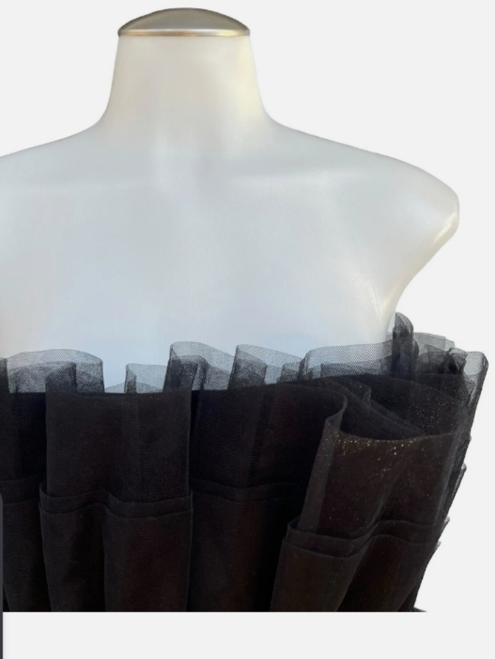 MABLE Black Tiered Tulle Strapless Ruffle Mini Dress Size M - Picture 6 of 9